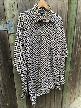 Vintage Versace Jeans Couture Black & White Checkered Print Long Sleeve M